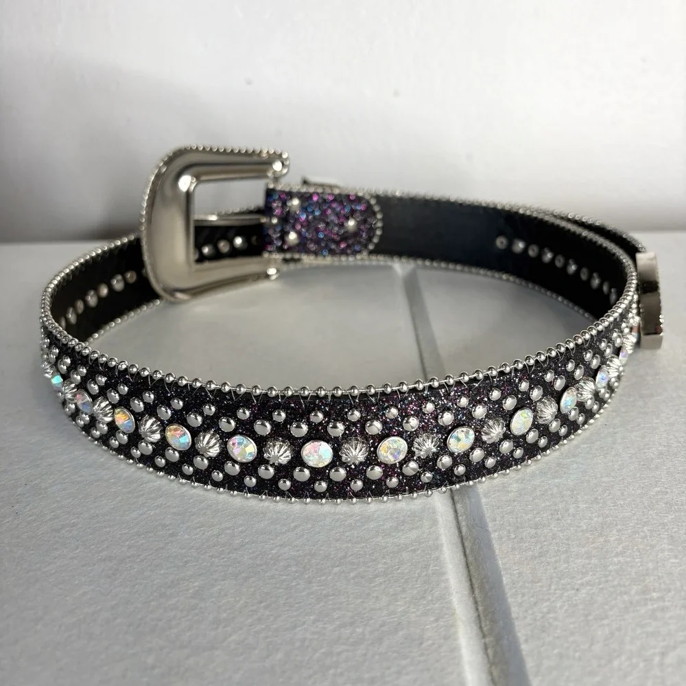Y2k Western Cowgirl Studded Rhinestone Belt Med 28-34 Concho Glitter Bling NEW